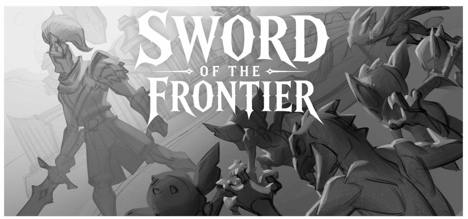 Sword of the Frontier artwork: a knight faces a horde of armored beasts beneath the game logo